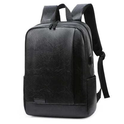 Business USB Charging Men's Sports Man School PU Leather Laptop Bag Teenager Waterproof Casual Travel Backpack