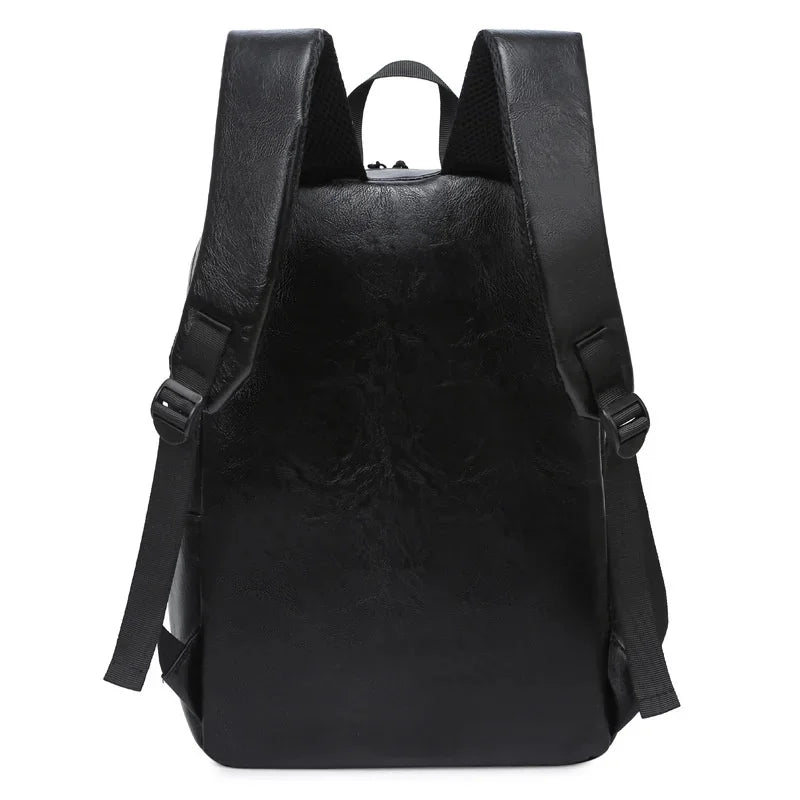 Business USB Charging Men's Sports Man School PU Leather Laptop Bag Teenager Waterproof Casual Travel Backpack