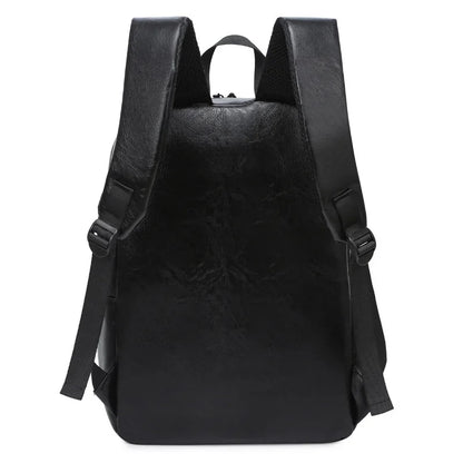 Business USB Charging Men's Sports Man School PU Leather Laptop Bag Teenager Waterproof Casual Travel Backpack