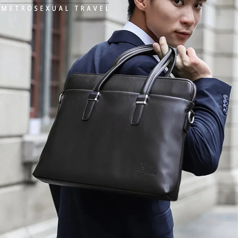 Business Zipper Briefcases For Men Luxury Soft Leather Handbag Vintage Man Shoulder Messenger Office Laptop Tote Bag