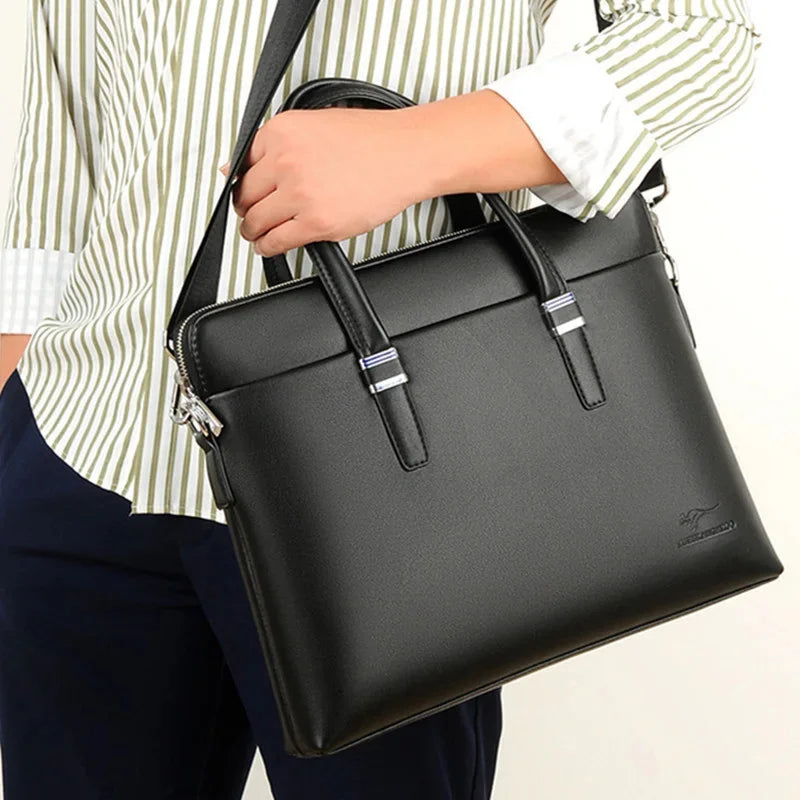 Business Zipper Briefcases For Men Luxury Soft Leather Handbag Vintage Man Shoulder Messenger Office Laptop Tote Bag