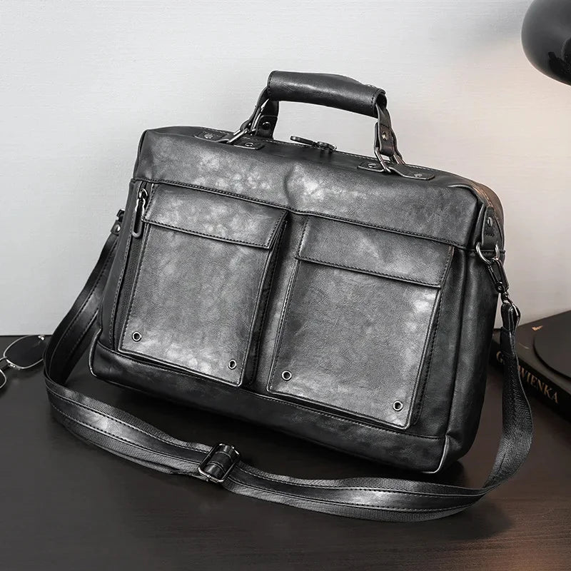 Business leather men's shoulder fashion small briefcase horizontal man hand casual messenger 13 "laptop bag
