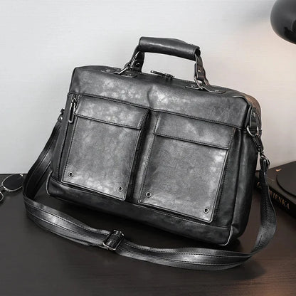 Business leather men's shoulder fashion small briefcase horizontal man hand casual messenger 13 "laptop bag