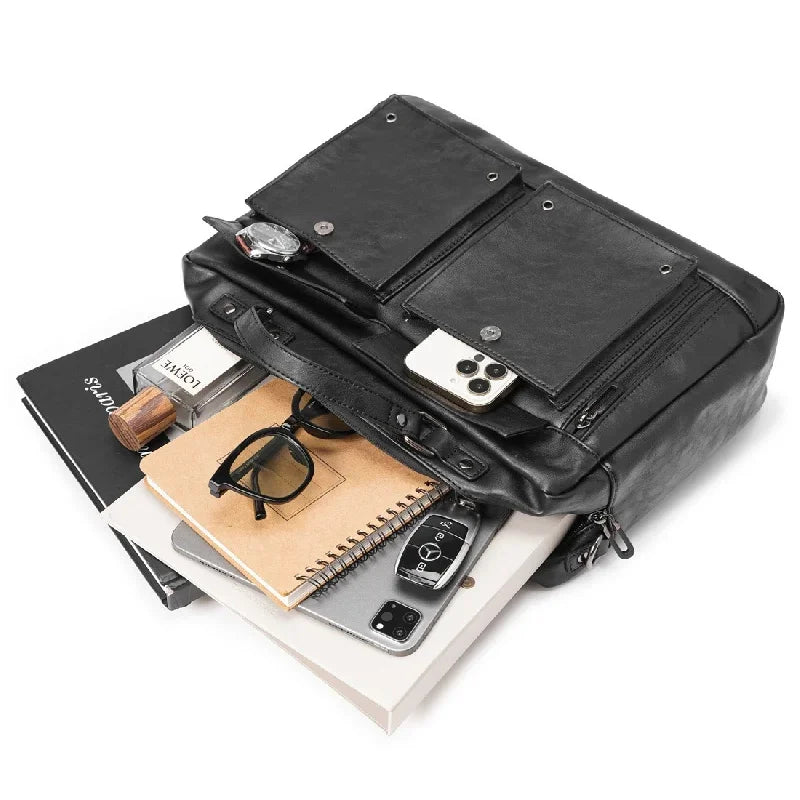 Business leather men's shoulder fashion small briefcase horizontal man hand casual messenger 13 "laptop bag