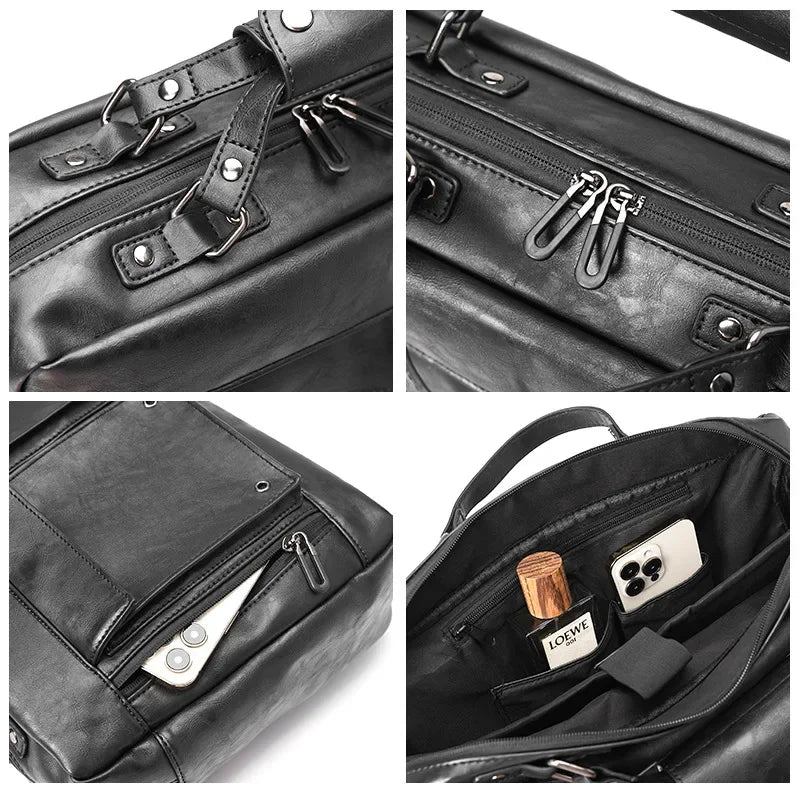 Business leather men's shoulder fashion small briefcase horizontal man hand casual messenger 13 "laptop bag