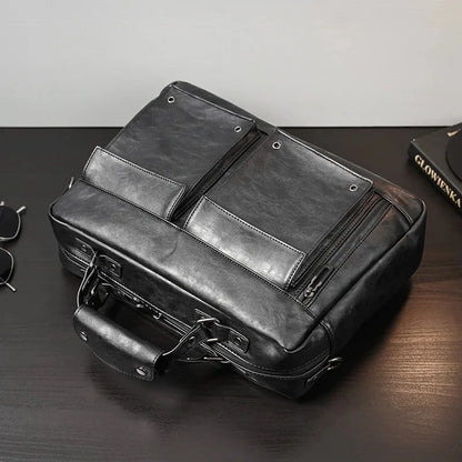 Business leather men's shoulder fashion small briefcase horizontal man hand casual messenger 13 "laptop bag