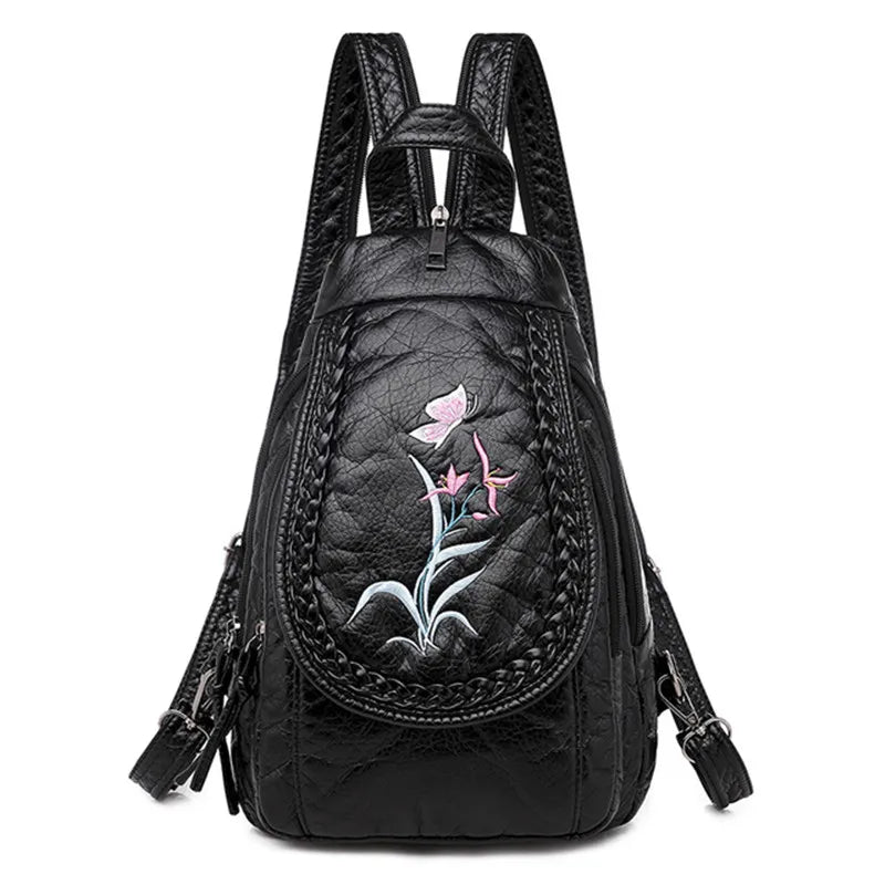 Butterfly Embroidery Sheepskin Women Backpack 3 in 1 Soft Genuine Leather Chest Bag For Mother Ladies  Large Capacity Bagpack