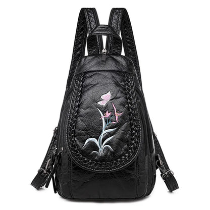 Butterfly Embroidery Sheepskin Women Backpack 3 in 1 Soft Genuine Leather Chest Bag For Mother Ladies  Large Capacity Bagpack