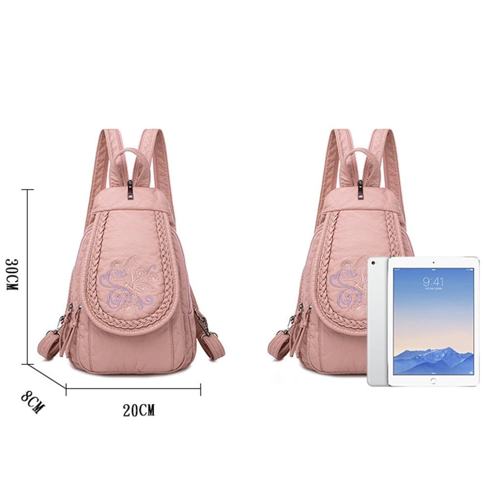 Butterfly Embroidery Sheepskin Women Backpack 3 in 1 Soft Genuine Leather Chest Bag For Mother Ladies  Large Capacity Bagpack