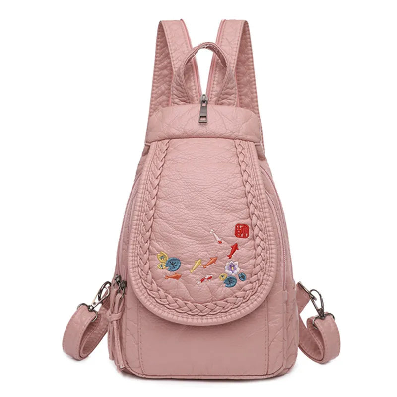 Butterfly Embroidery Sheepskin Women Backpack 3 in 1 Soft Genuine Leather Chest Bag For Mother Ladies  Large Capacity Bagpack