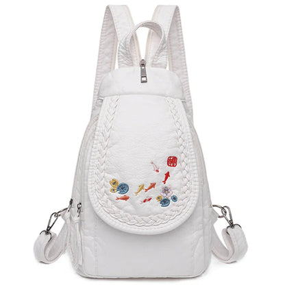 Butterfly Embroidery Sheepskin Women Backpack 3 in 1 Soft Genuine Leather Chest Bag For Mother Ladies  Large Capacity Bagpack