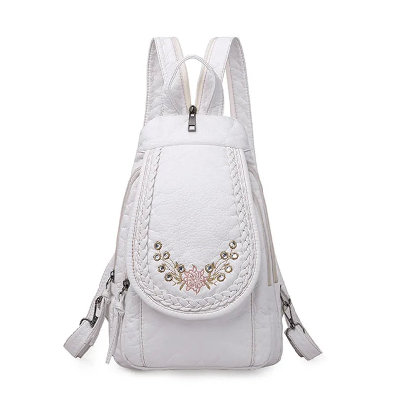 Butterfly Embroidery Sheepskin Women Backpack 3 in 1 Soft Genuine Leather Chest Bag For Mother Ladies  Large Capacity Bagpack