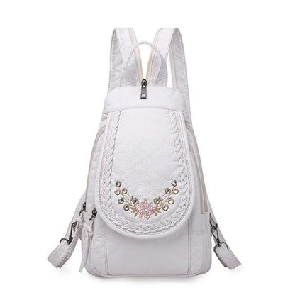 Butterfly Embroidery Sheepskin Women Backpack 3 in 1 Soft Genuine Leather Chest Bag For Mother Ladies  Large Capacity Bagpack