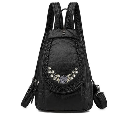 Butterfly Embroidery Sheepskin Women Backpack 3 in 1 Soft Genuine Leather Chest Bag For Mother Ladies  Large Capacity Bagpack