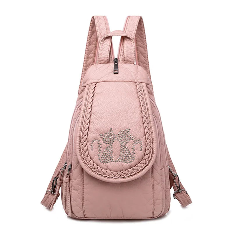 Butterfly Embroidery Sheepskin Women Backpack 3 in 1 Soft Genuine Leather Chest Bag For Mother Ladies  Large Capacity Bagpack