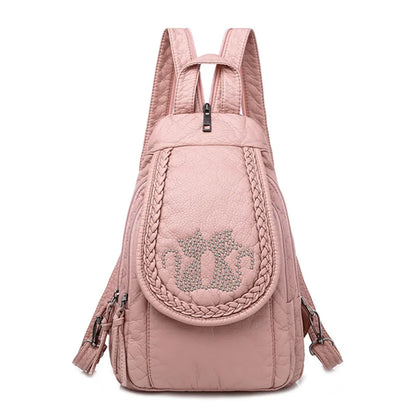 Butterfly Embroidery Sheepskin Women Backpack 3 in 1 Soft Genuine Leather Chest Bag For Mother Ladies  Large Capacity Bagpack