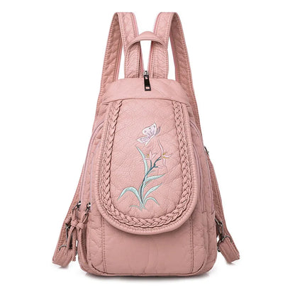 Butterfly Embroidery Sheepskin Women Backpack 3 in 1 Soft Genuine Leather Chest Bag For Mother Ladies  Large Capacity Bagpack