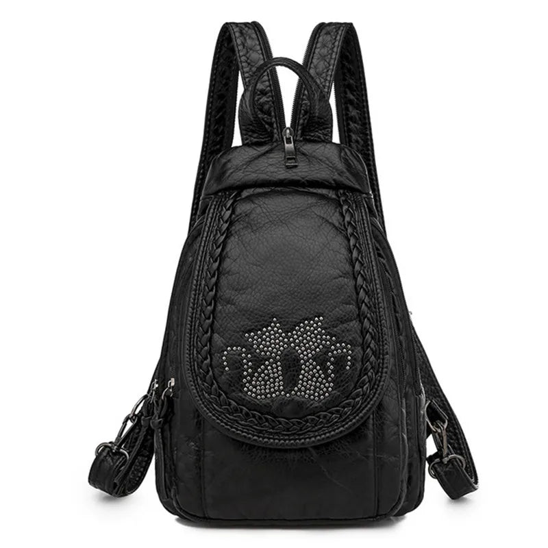 Butterfly Embroidery Sheepskin Women Backpack 3 in 1 Soft Genuine Leather Chest Bag For Mother Ladies  Large Capacity Bagpack