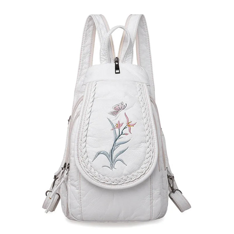 Butterfly Embroidery Sheepskin Women Backpack 3 in 1 Soft Genuine Leather Chest Bag For Mother Ladies  Large Capacity Bagpack