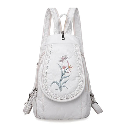 Butterfly Embroidery Sheepskin Women Backpack 3 in 1 Soft Genuine Leather Chest Bag For Mother Ladies  Large Capacity Bagpack