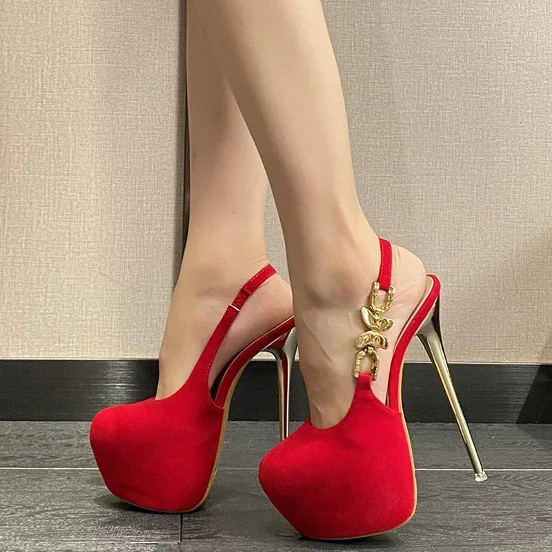 Butterfly High Chain Shoe Liyke Pumps Elegant Extreme Wedding Banquet Women 42 Fashion Heels Platform Metal Size Prom Back Strap