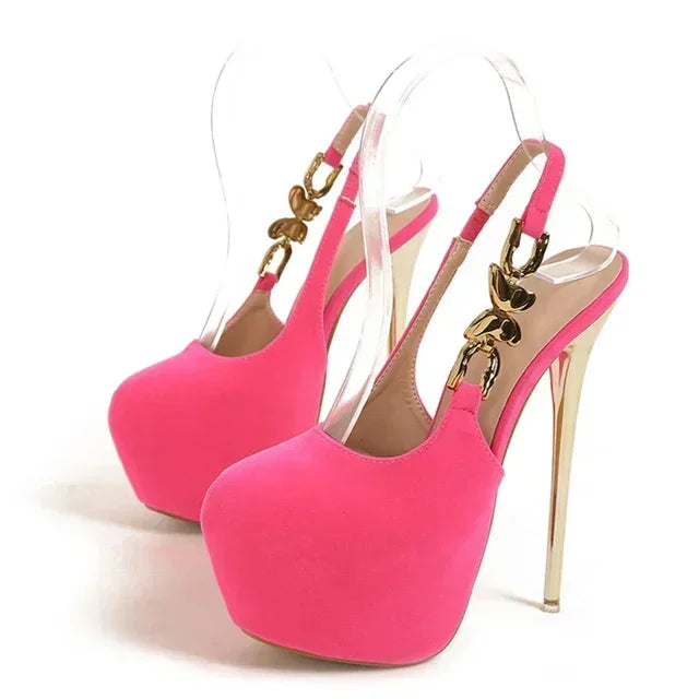 Butterfly High Chain Shoe Liyke Pumps Elegant Extreme Wedding Banquet Women 42 Fashion Heels Platform Metal Size Prom Back Strap