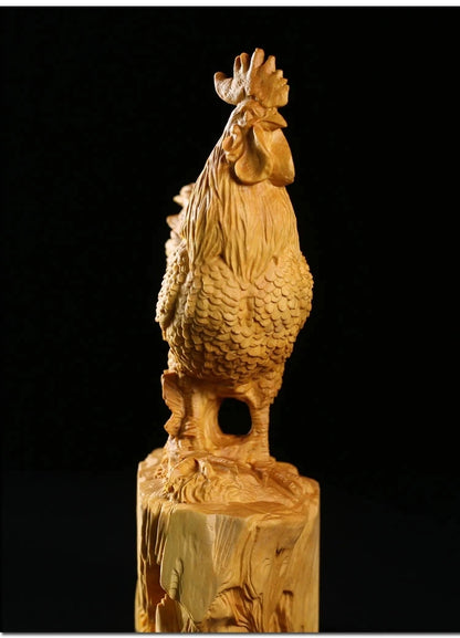 CCZHIDAO-17CM Gold Rooster, Solid Wood Carving, Crafts, Home Decoration, Culture Gift, Gilding, Good Nove
