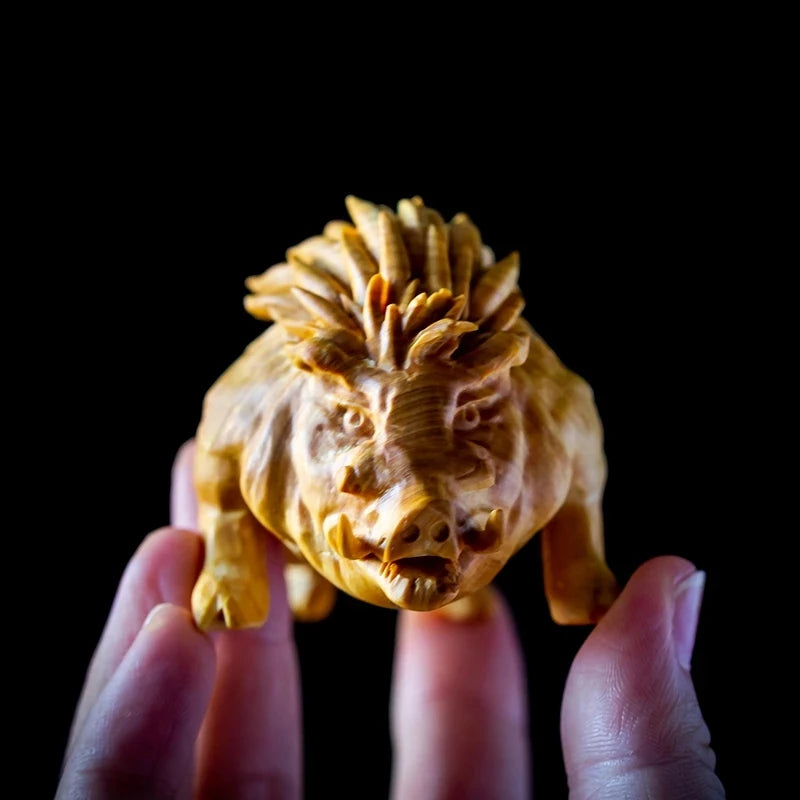 CCZHIDAO - 9CM Fu Pig Wild Boar Solid Wood Carving Zodiac Animal Home Decoration Crafts Ornament