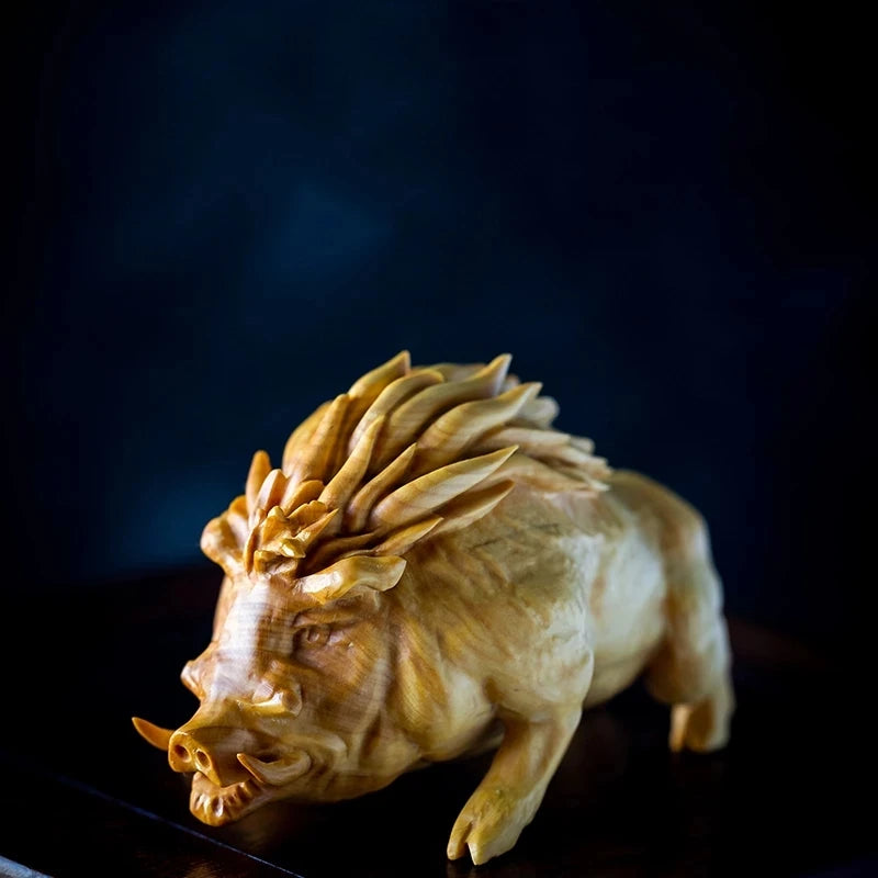 CCZHIDAO - 9CM Fu Pig Wild Boar Solid Wood Carving Zodiac Animal Home Decoration Crafts Ornament