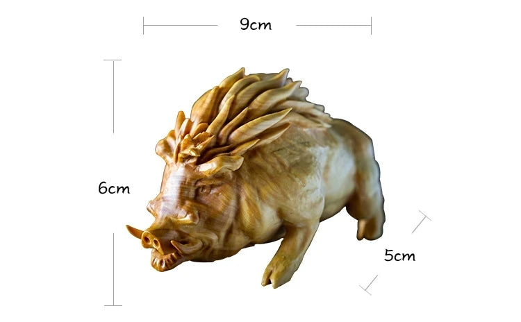CCZHIDAO - 9CM Fu Pig Wild Boar Solid Wood Carving Zodiac Animal Home Decoration Crafts Ornament