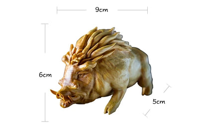 CCZHIDAO - 9CM Fu Pig Wild Boar Solid Wood Carving Zodiac Animal Home Decoration Crafts Ornament