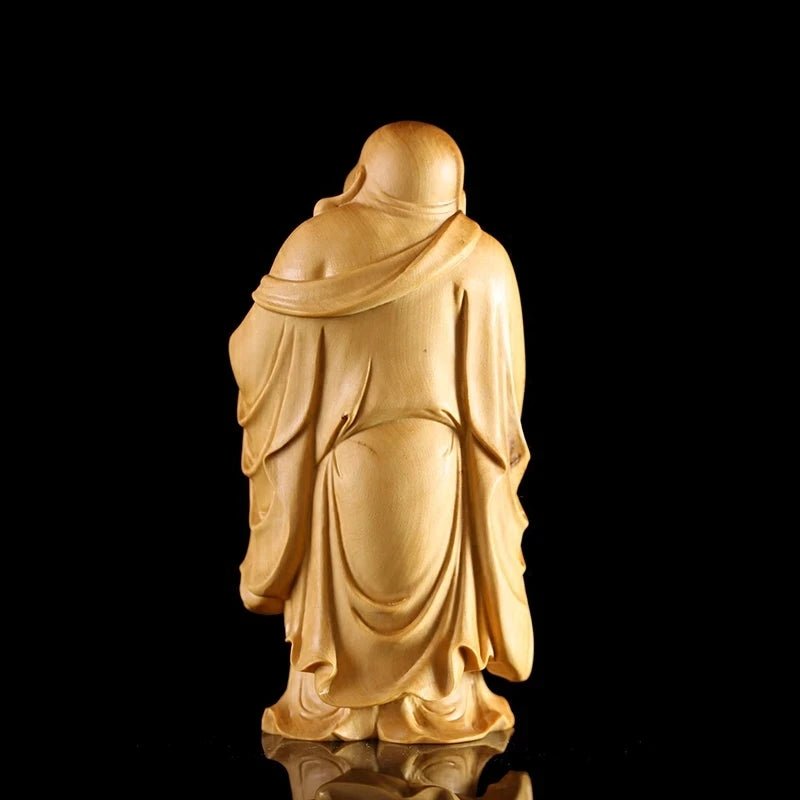 CCZHIDAO Happy Buddha Budai 12 / 18CM Wooden Statues Laughing God With Buddhist Fan Maitreya Solid Monk Chinese Boxwood Sculptur