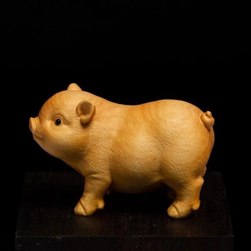 CCZHIDAO-Pet Animal Ornaments 4.5CM Little Pig Chinese Boxwood Creative Carving Lovely Zodiac Tea Ornaments Pa