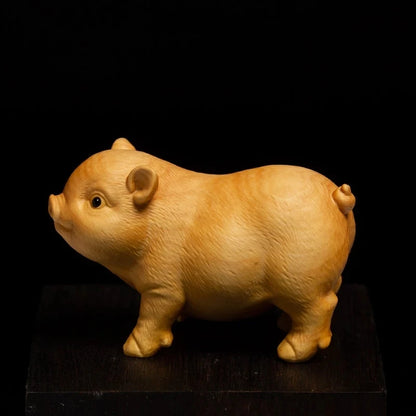 CCZHIDAO-Pet Animal Ornaments 4.5CM Little Pig Chinese Boxwood Creative Carving Lovely Zodiac Tea Ornaments Pa