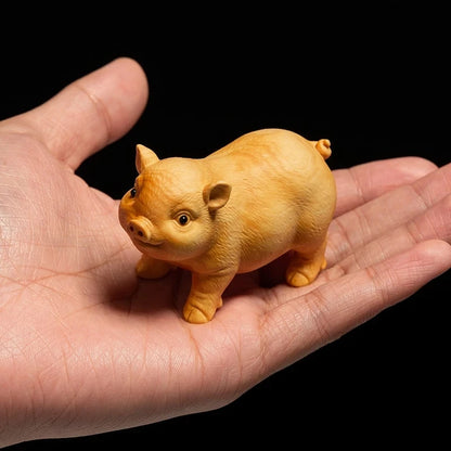CCZHIDAO-Pet Animal Ornaments 4.5CM Little Pig Chinese Boxwood Creative Carving Lovely Zodiac Tea Ornaments Pa