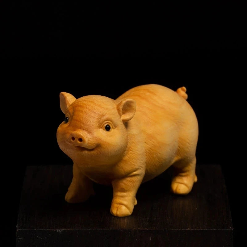 CCZHIDAO-Pet Animal Ornaments 4.5CM Little Pig Chinese Boxwood Creative Carving Lovely Zodiac Tea Ornaments Pa
