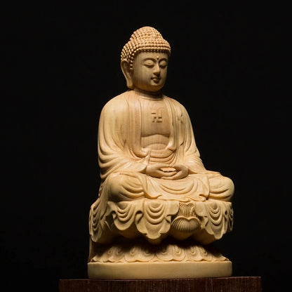 CCZHIDAO Shakyamuni Solid Wood Buddha Statue Chinese Boxwood Feng Shui Craft Bodhisattva Sculpture for Home Decor