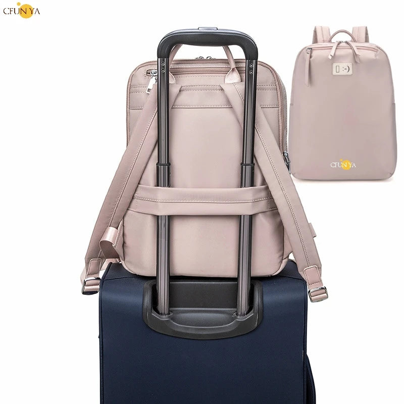 CFUN YA 2023 Fashion Slim Women's Backpack 14" Laptop Bag Lightweight Female Travel Rucksack Teenager Girls Students Schoolbag