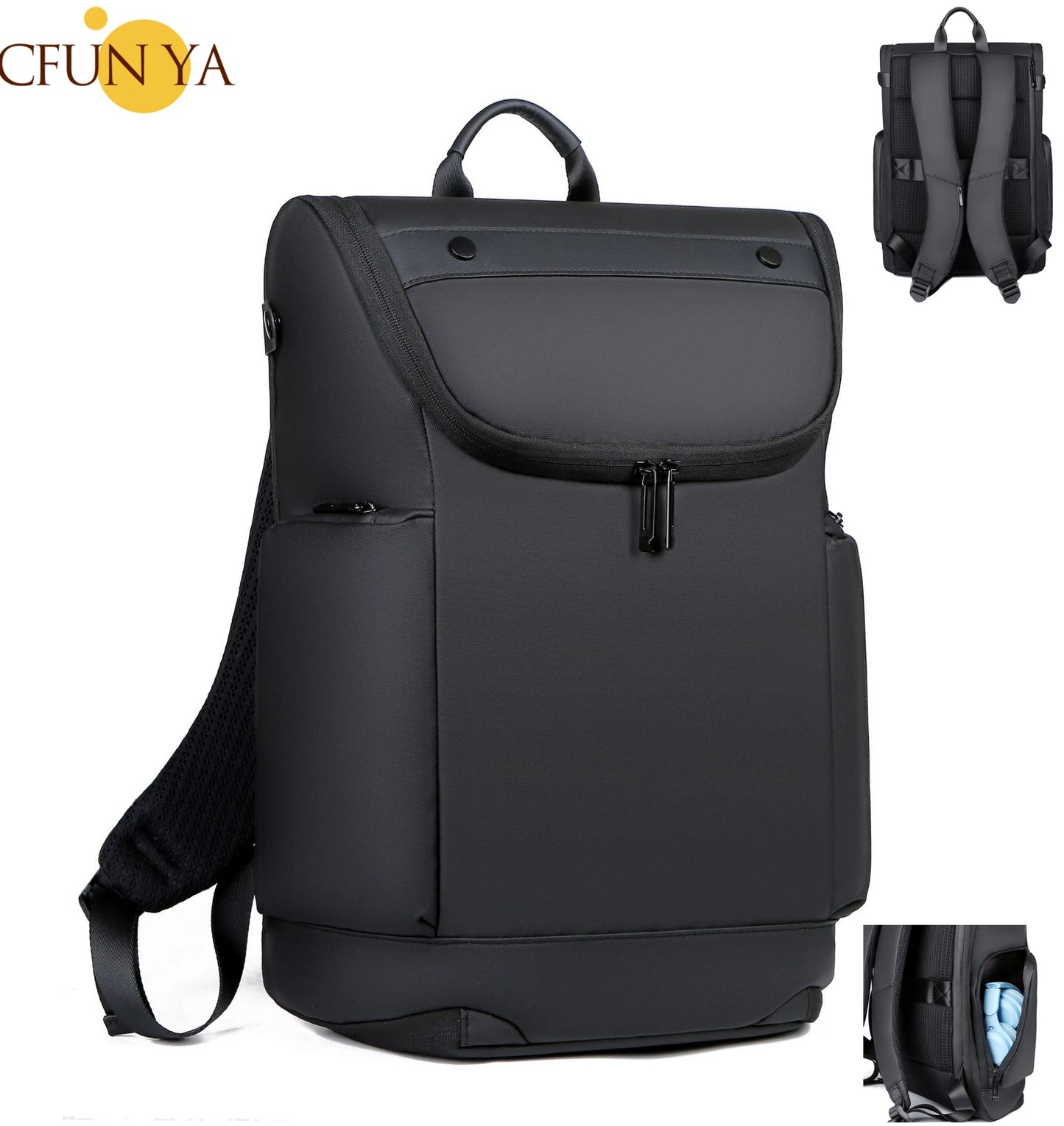 CFUN YA 2023 New Luxury Black Business Backpacks Wide Open 15.6 Computer Bagpack Men's Laptop Back Pack Waterproof Travel Bags