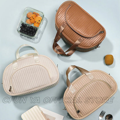 CFUN YA 2024 New Designer Women Lunch Box Bag PU Leather Female Shoulder Cross Insulation Bag Picnic Handbag Bolsa Termica