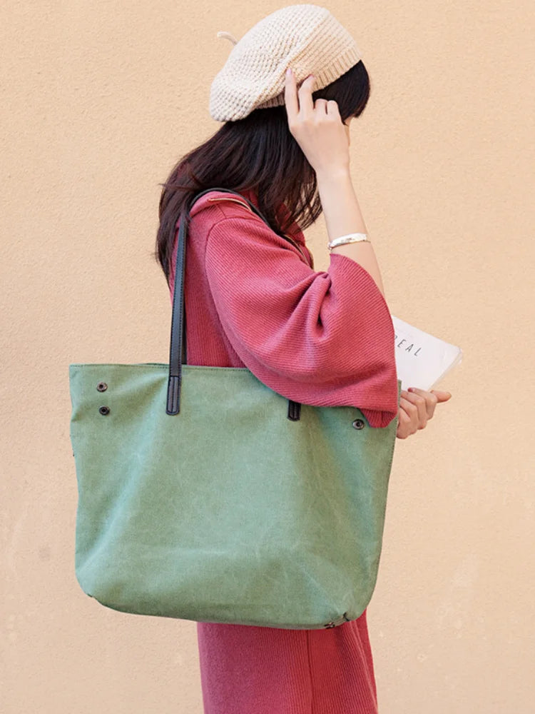 CFUN YA 2024 New Fashion Trend Women Tote Bag Large Capacity Female Canvas Handbag Travel Shoulder Top Handle Bag Messenger Pack