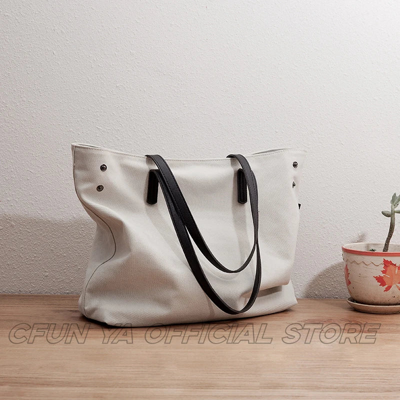 CFUN YA 2024 New Fashion Trend Women Tote Bag Large Capacity Female Canvas Handbag Travel Shoulder Top Handle Bag Messenger Pack