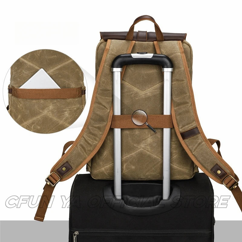 CFUN YA 2024 Trend Luxury Backpack For Men Women Crazy Horse Leather Canvas Bagpack 15.6 Laptop Outdoor Climbing Rucksack Bag