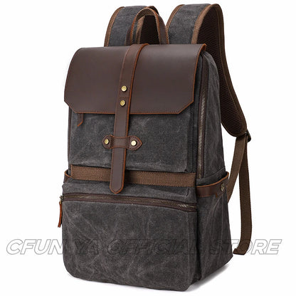CFUN YA 2024 Trend Luxury Backpack For Men Women Crazy Horse Leather Canvas Bagpack 15.6 Laptop Outdoor Climbing Rucksack Bag