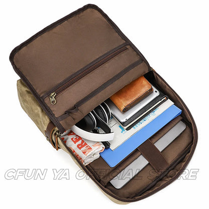 CFUN YA 2024 Trend Luxury Backpack For Men Women Crazy Horse Leather Canvas Bagpack 15.6 Laptop Outdoor Climbing Rucksack Bag