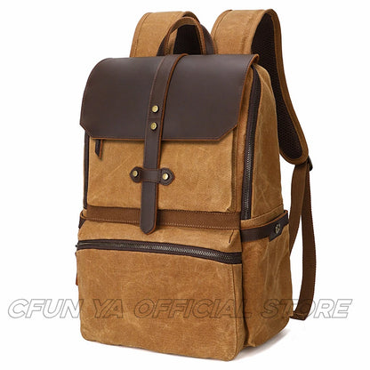 CFUN YA 2024 Trend Luxury Backpack For Men Women Crazy Horse Leather Canvas Bagpack 15.6 Laptop Outdoor Climbing Rucksack Bag