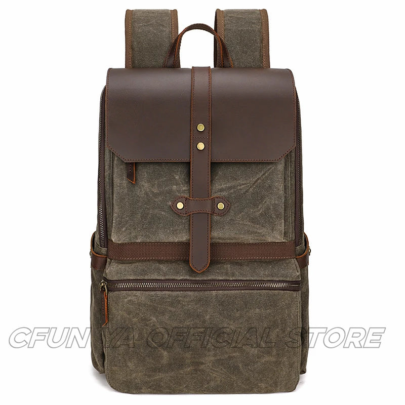 CFUN YA 2024 Trend Luxury Backpack For Men Women Crazy Horse Leather Canvas Bagpack 15.6 Laptop Outdoor Climbing Rucksack Bag