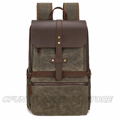 CFUN YA 2024 Trend Luxury Backpack For Men Women Crazy Horse Leather Canvas Bagpack 15.6 Laptop Outdoor Climbing Rucksack Bag