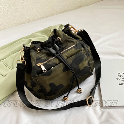 CFUN YA Fahion Women Shoulder Bag Nylon Camo Female Bucket Bags Waterproof Lady Crossbody Bag Handbag Messenger Pack Bolsos Muje
