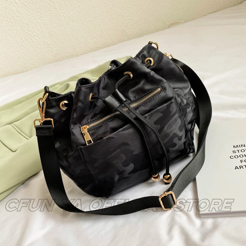 CFUN YA Fahion Women Shoulder Bag Nylon Camo Female Bucket Bags Waterproof Lady Crossbody Bag Handbag Messenger Pack Bolsos Muje